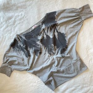 Orsay Womens Gray Shirt Blouse with Balloon Puff Sleeves, Size M